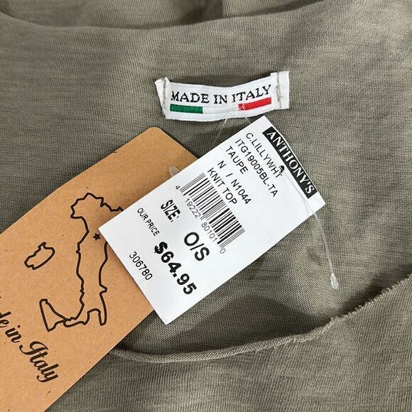 Made In Italy Olive Green V-neck Raw Edge Tunic Top One Size - Picture 4 of 7